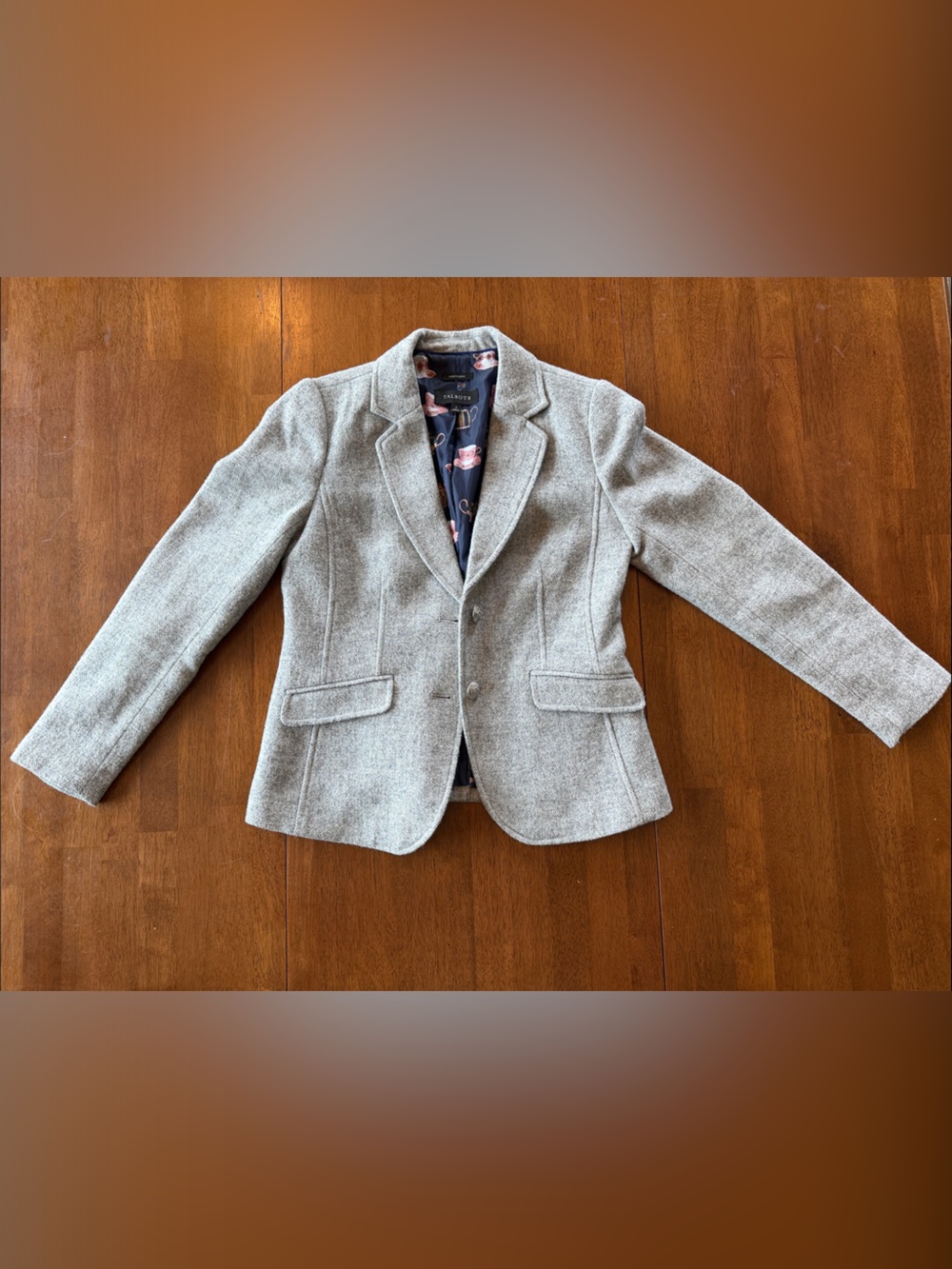 Talbots Gray Wool Blend Blazer with Teacup Lining